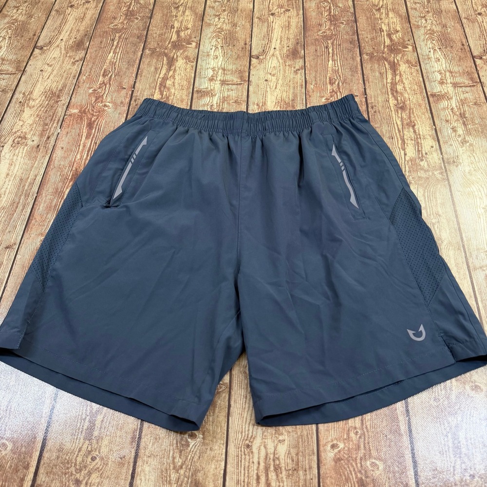 Northyard Athletic Shorts Mens Medium Gray/Blue Zipper Pockets Stretch Running